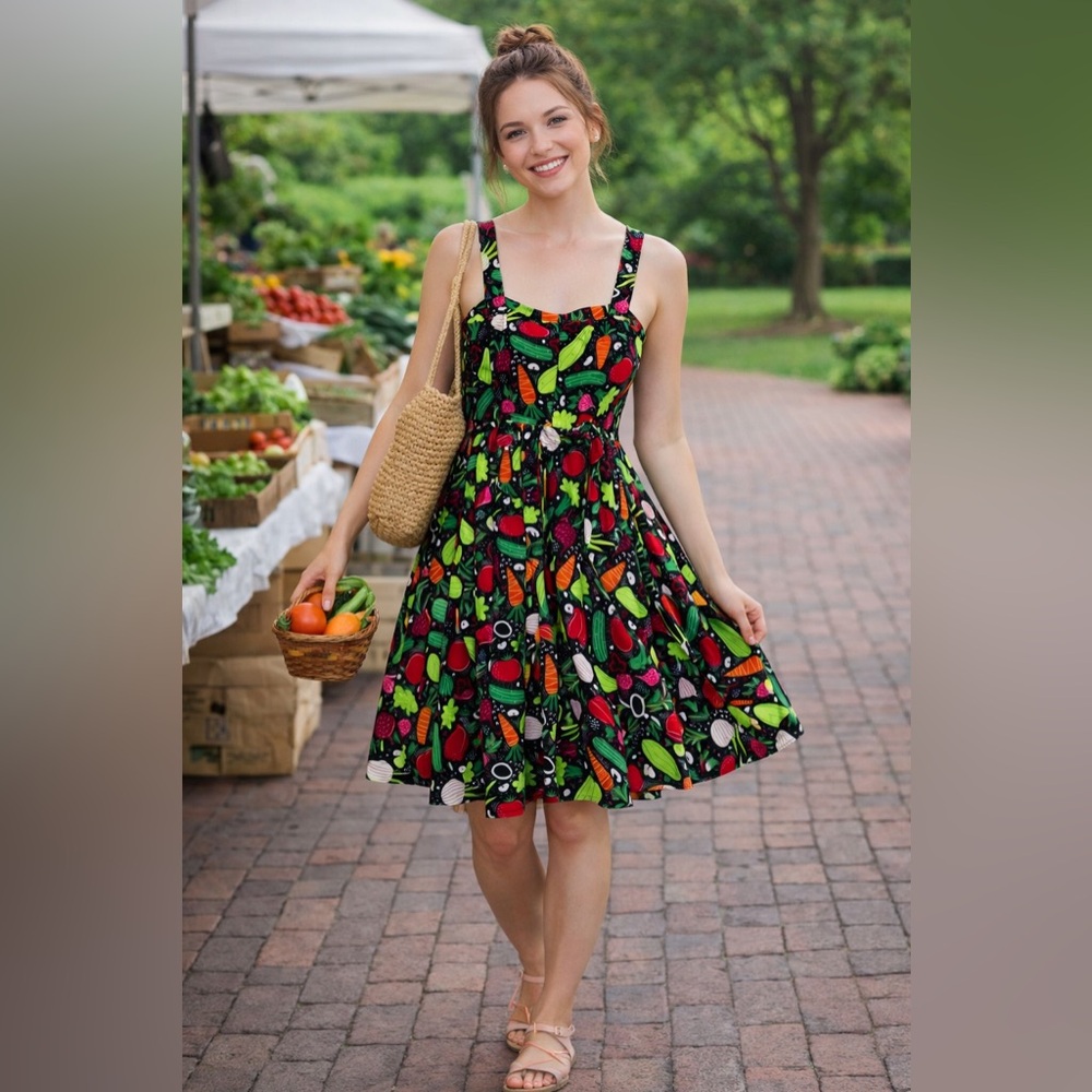 Eva Rose Vegetable Print Sundress • Size M